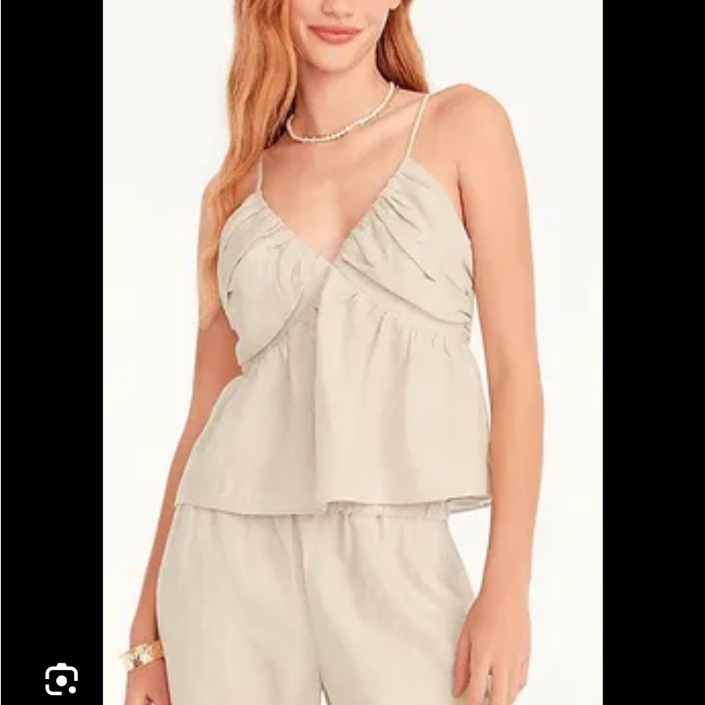 J Crew Linen Gathered V Neck Tank Top